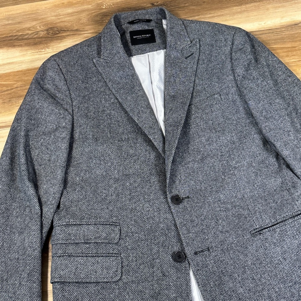 Banana Republic Blazer Modern 40R Slim Grey Jacquard Italian Fabric Peak Cotton